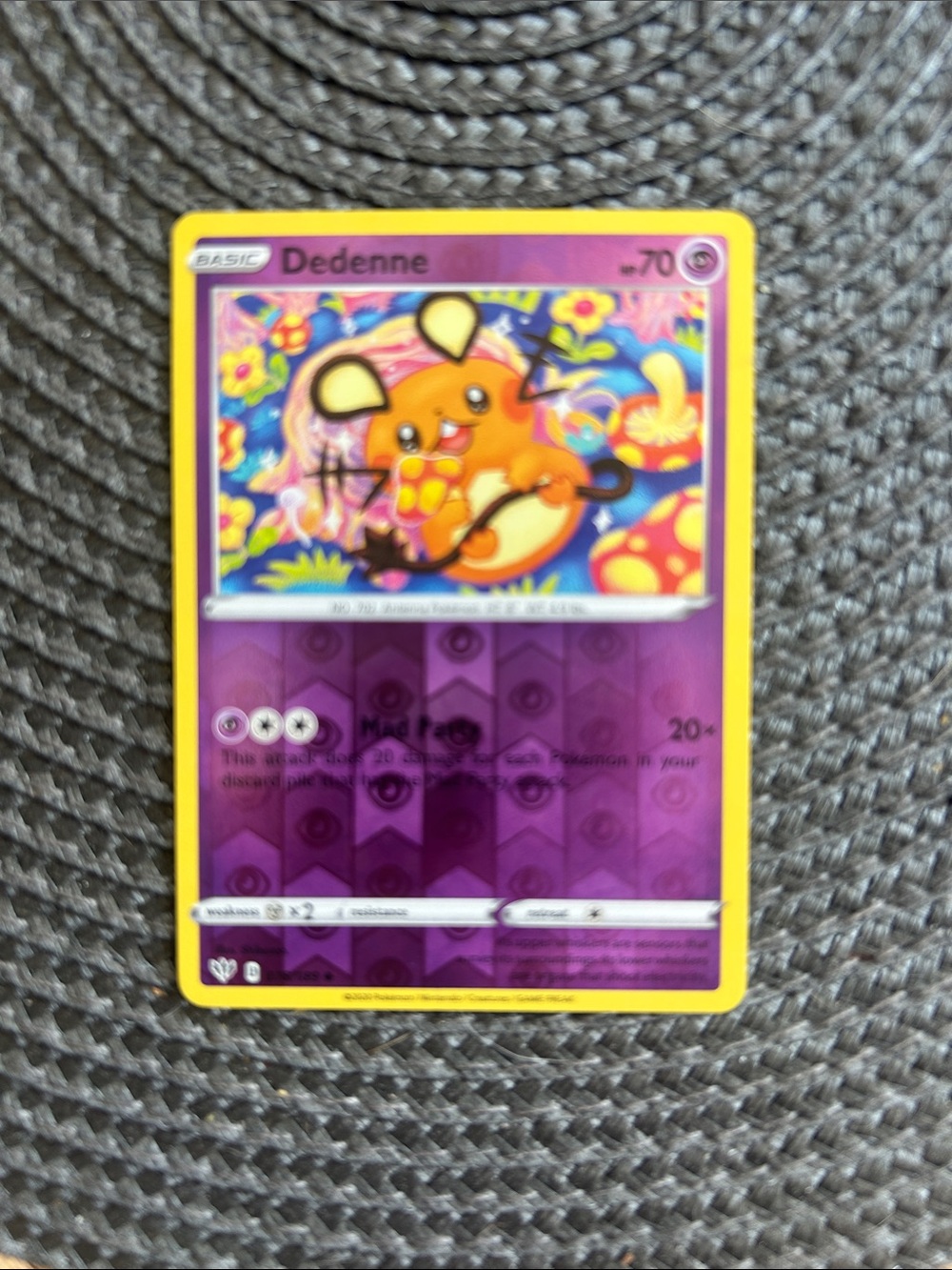 Pokémon Dedenne Holo Rare Card - Purple & Yellow